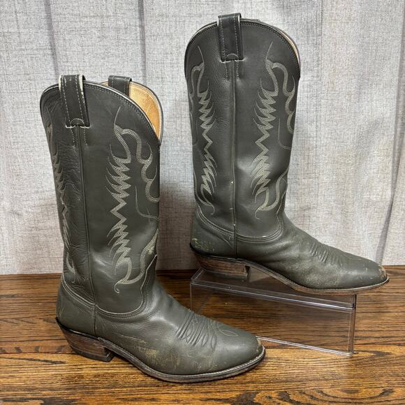 Nocona 10807 Men’s 9D Gray Leather Cowboy Boots USA Made Western Flame Stitch - Picture 1 of 7